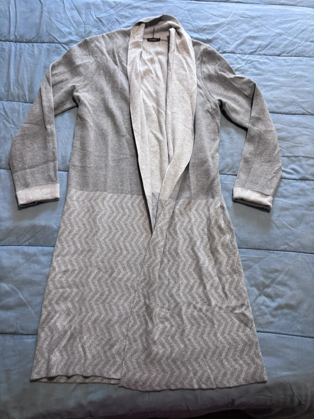 J.McLaughlin Gray Chevron Open Front Duster Cardigan Sweater Size M